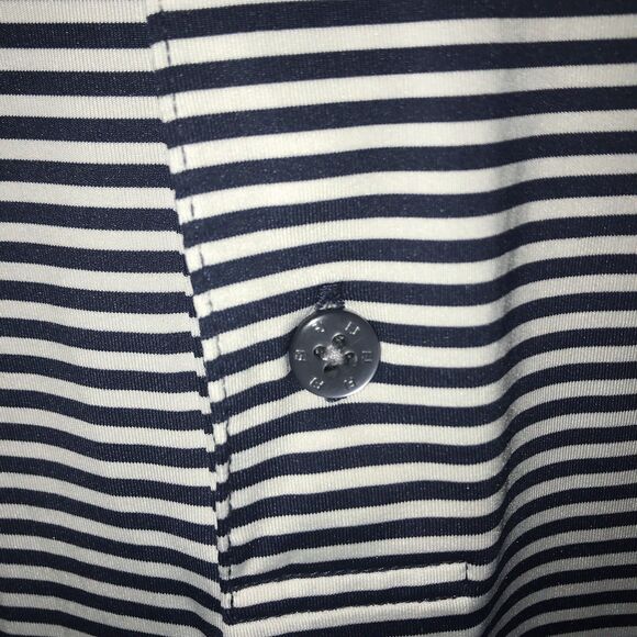 FOOTJOY Size Large Mens Performance Polo Shirt White Blue Striped Stretchy - Picture 5 of 10